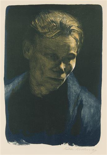 KÄTHE KOLLWITZ (1867 - 1945) Brustbild einer Arbeiterfrau mit blauem Tuch.                                                                       